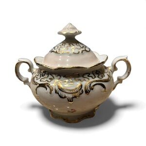 Elegant Vintage Gold Pale Pink and Cream Ceramic Sugar Bowl